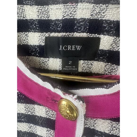 J. Crew Grosgrain Trim Jacket in Gingham Tweed AJ953 Pink Trim Women's Size 2 - Picture 3 of 16